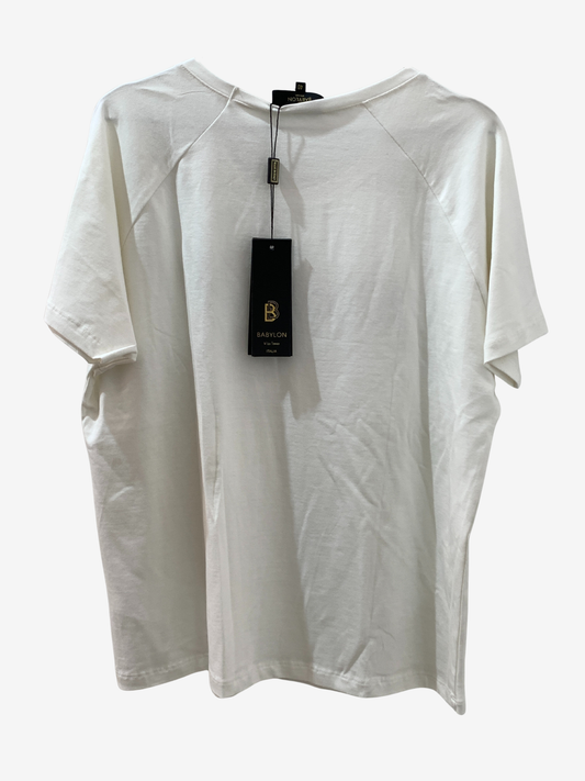 T-shirt blanc “Babylon” à strass – Douceur et éclat Maya Mode