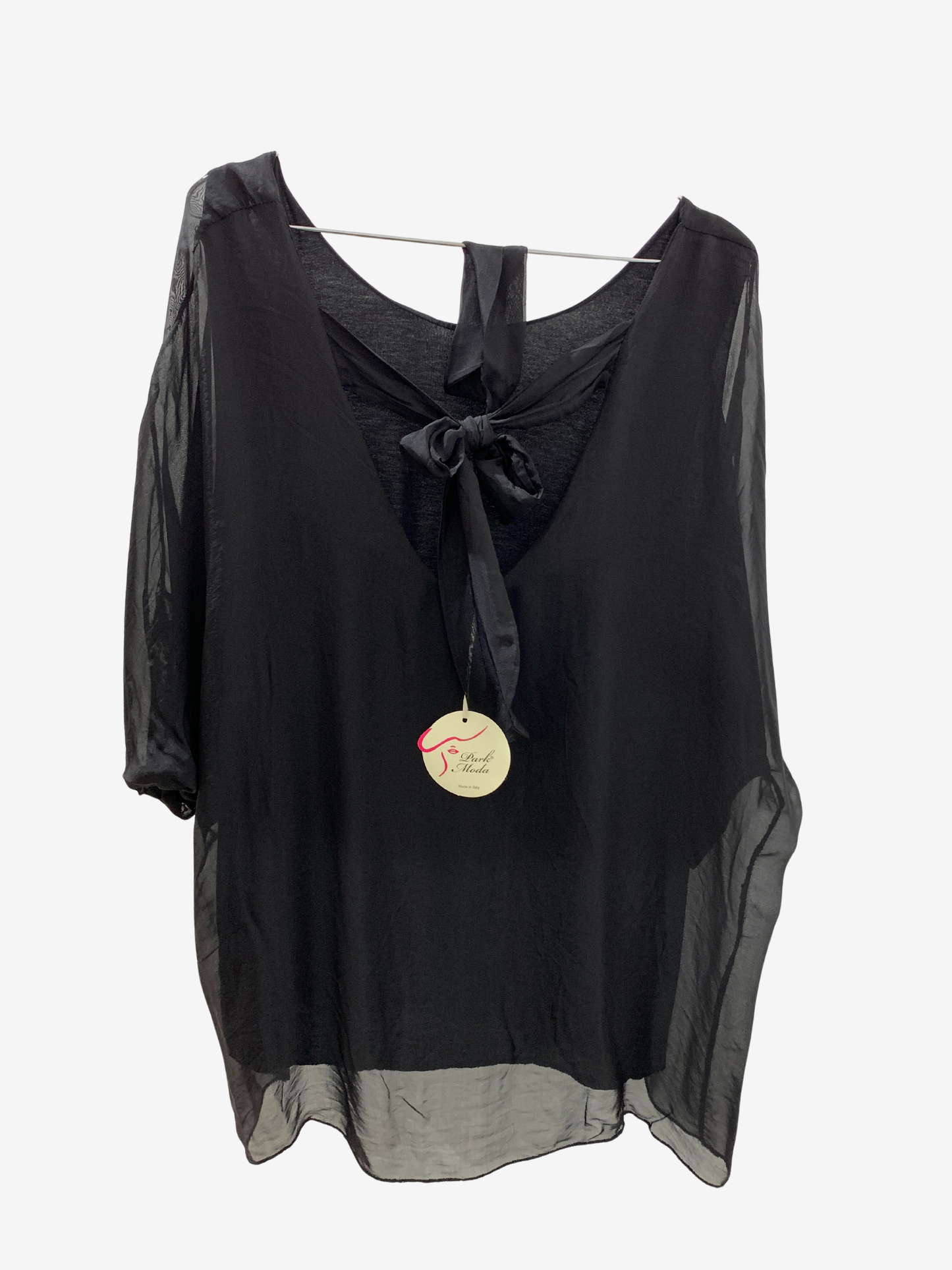 Blouse noire transparente à nœud dos – Maya Mode