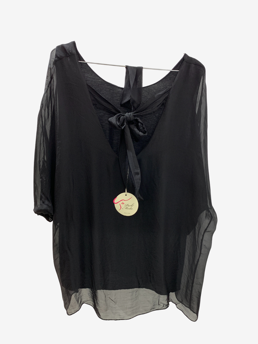 Blouse noire transparente à nœud dos – Maya Mode