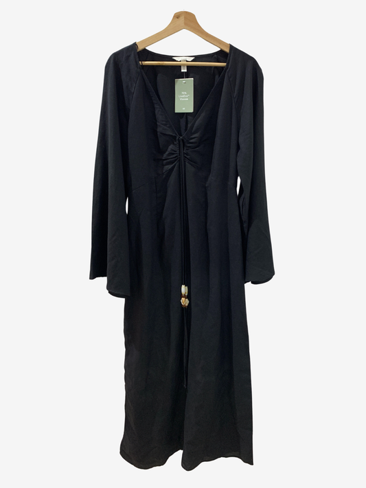 Robe longue noire à cordon central – Élégance minimaliste Maya Mode