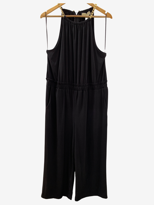 Combinaison noire fluide à bretelles chaînette – Maya Mode