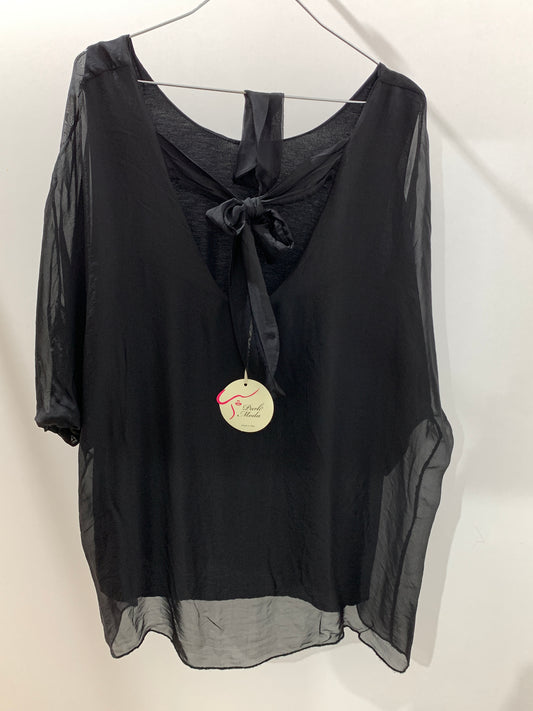 Blouse noire transparente à nœud dos – Maya Mode