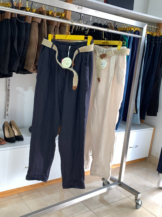 Pantalon en lin avec ceinture tressée – Confort chic Maya Mode