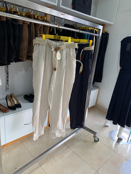 Pantalon en lin avec ceinture tressée – Confort chic Maya Mode